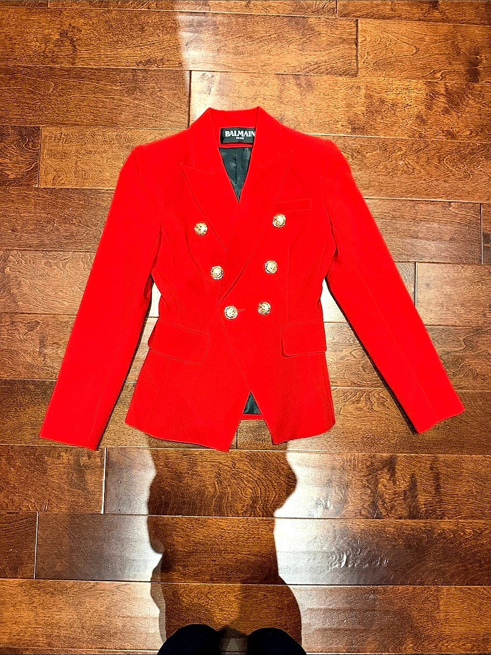 BALMAIN Double-Breasted Crepe Blazer Red
